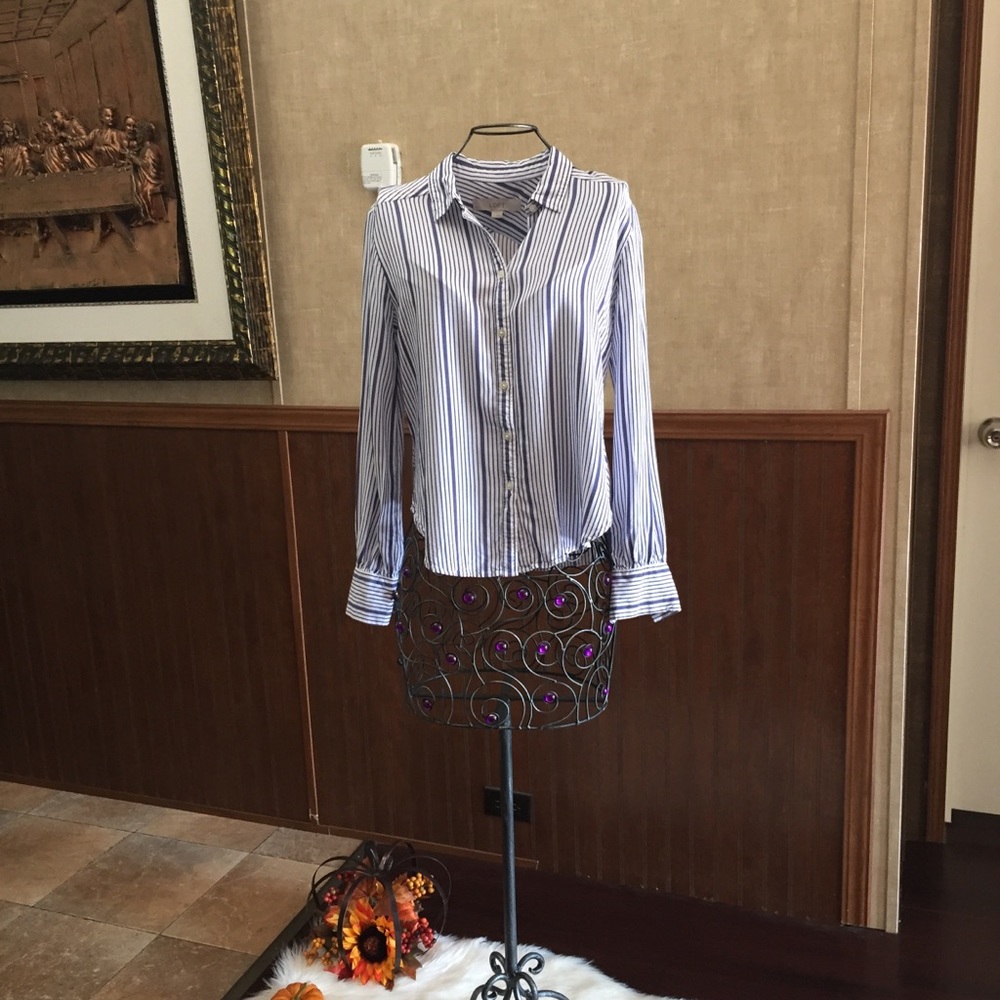 LOFT Striped Button Down Blouse Sz XS